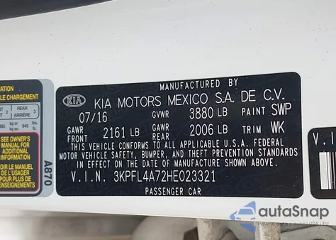 2017 Kia Forte Lx из США, поврежденный, VIN 3KPFL4A72HE023321